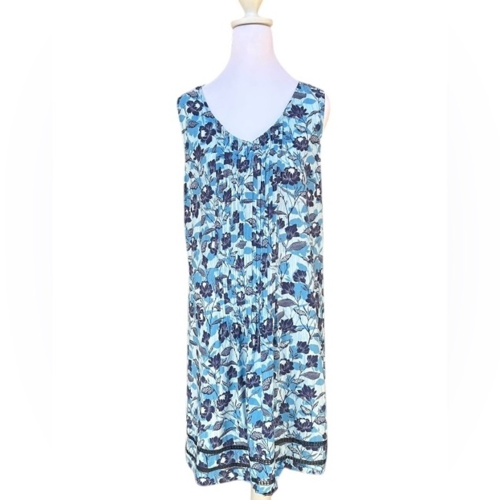 J. Jill Blue Sleeveless Scoop Neck Midi Sundress Womens Sz L Beachy Cool Summer